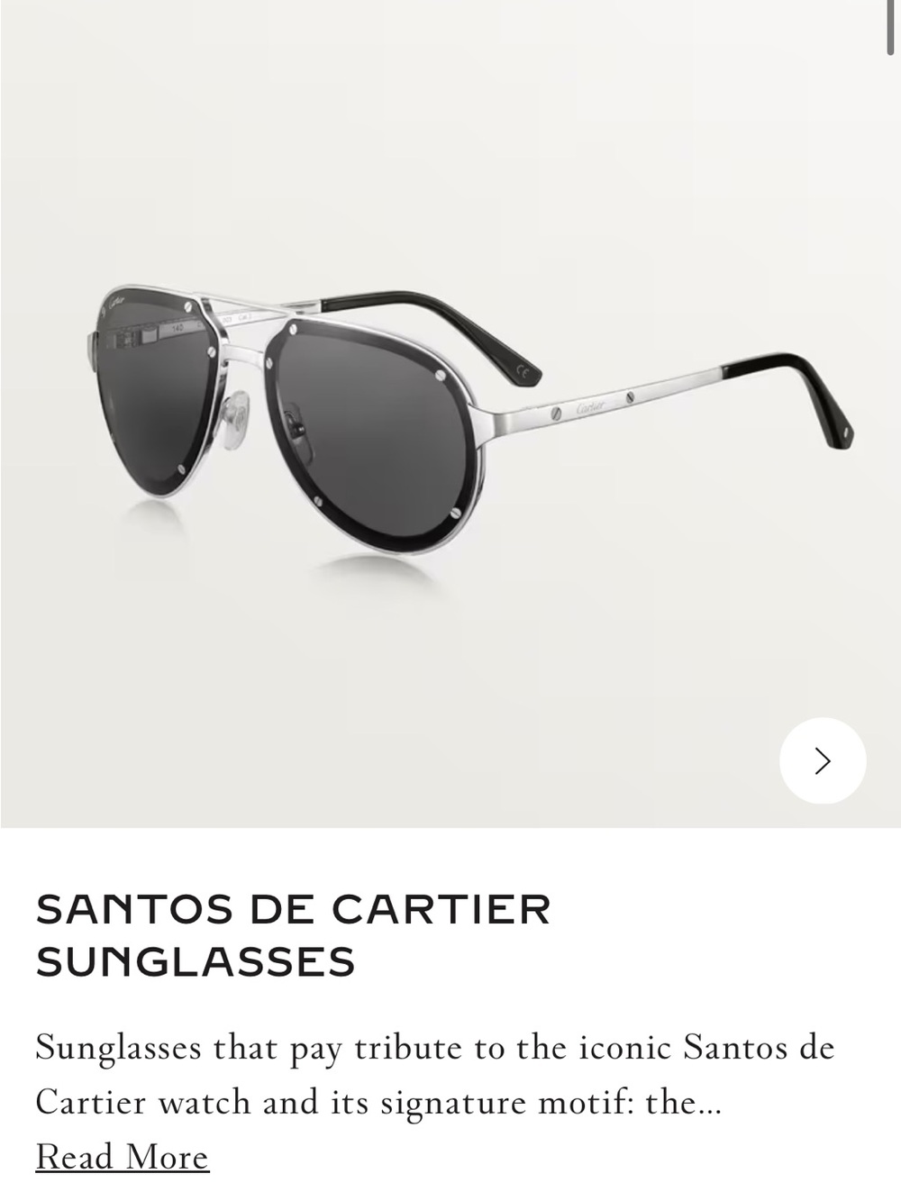 Cartier Aviator Sunglasses - Silver Frame with Black Lenses used in